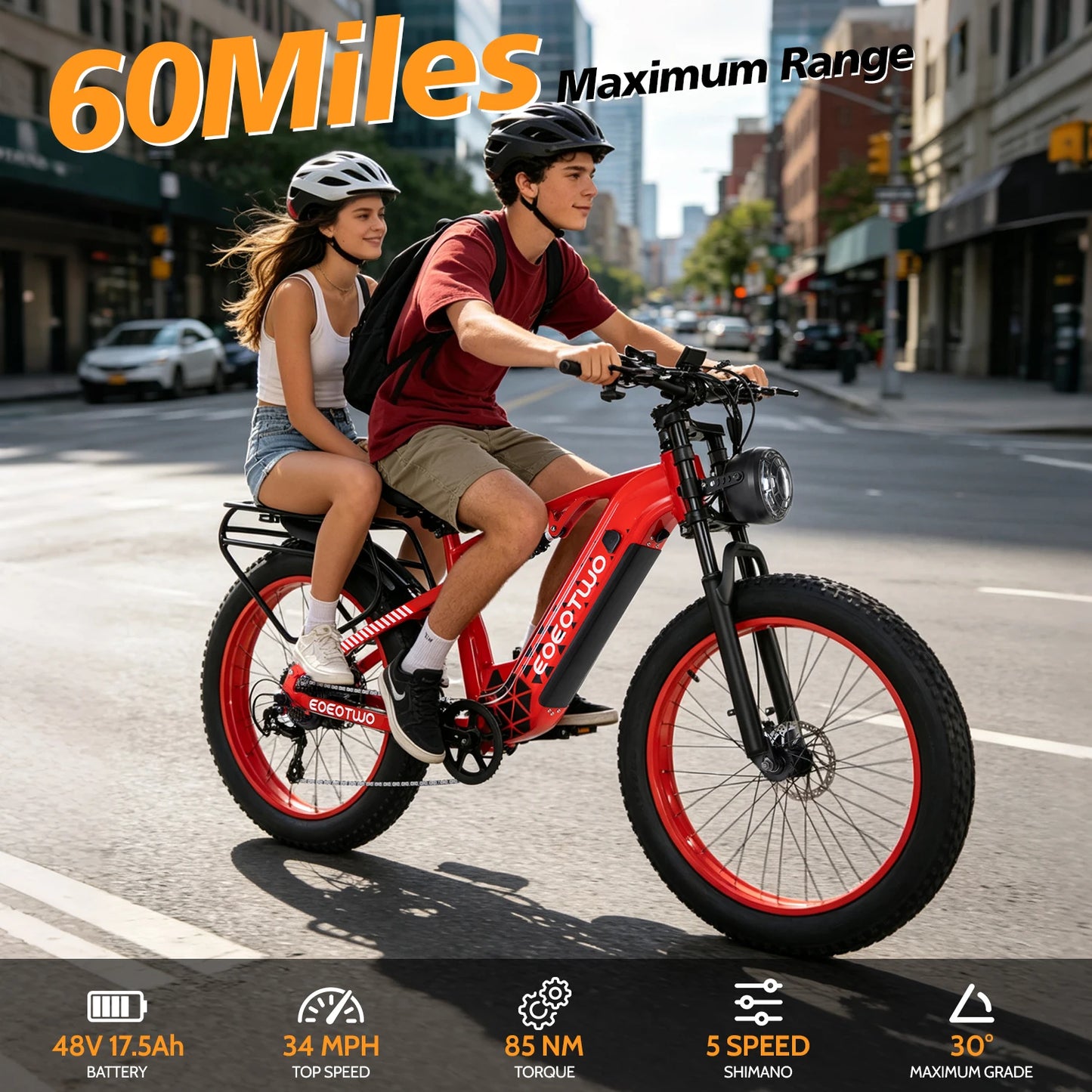 Electric Bike, 1500W Peak Ebikes for Adults, 26'' Fat Tire Best Ebike for Men Women, 60 Miles with 840Wh Battery, 34 MPH Max Speed Bicycles, 330LB Capacity