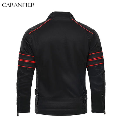 CARANFIER Mens Leather Jacket Washed Retro Velour PU Biker Coat