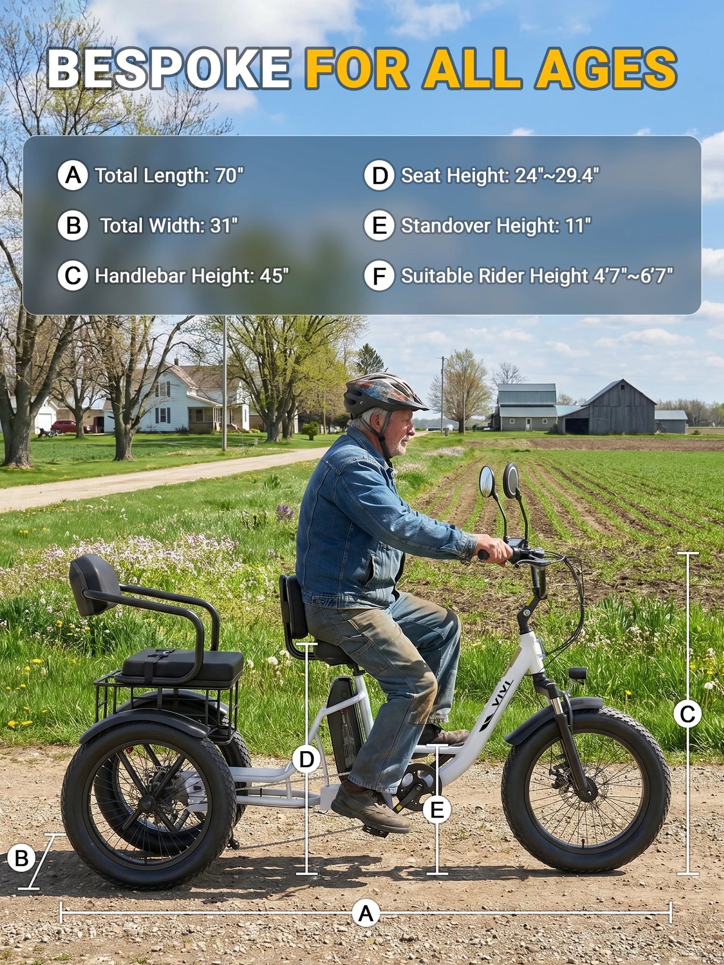 Vivi FAM01 750W Electric Tricycle For Adults With Battery