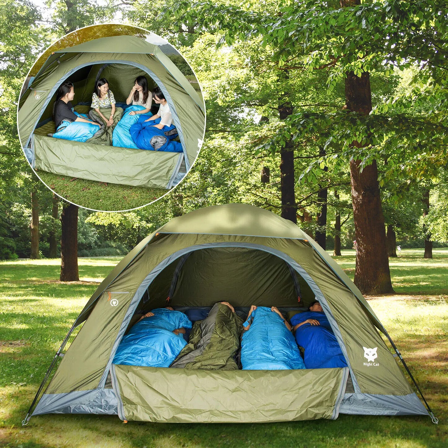 Night Cat Three To Four Person Waterproof Camping Tent With Rainfly Double Layer