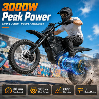 3000W Peak Power Electric Dirt Bike with Dual Suspension