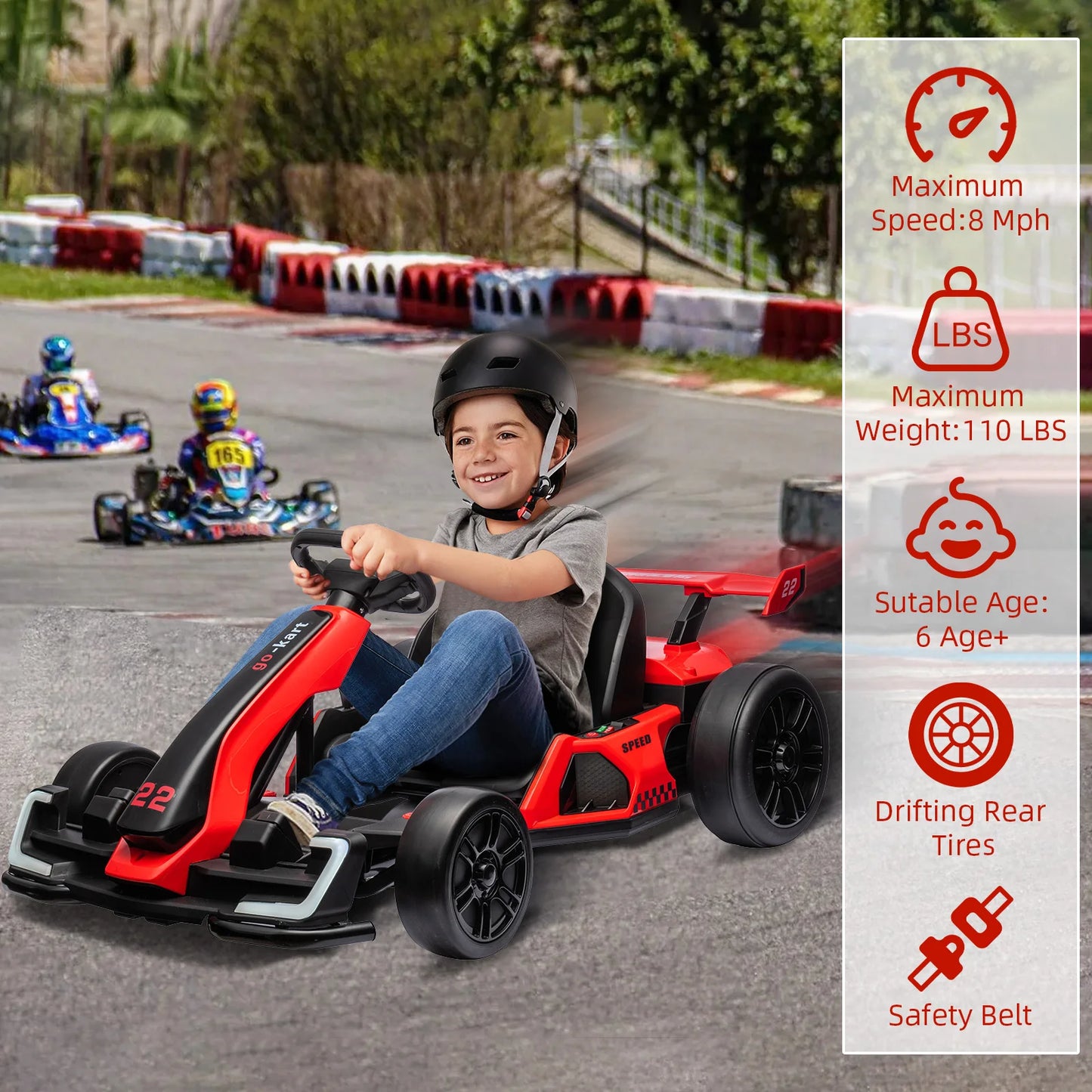 NASITIP 24V Kids Electric Go Kart 300W Motor Drift Sport