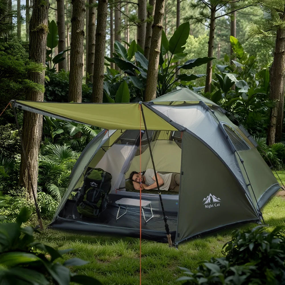 Night Cat Pop Up Tent For 2-3 Persons With Rainfly