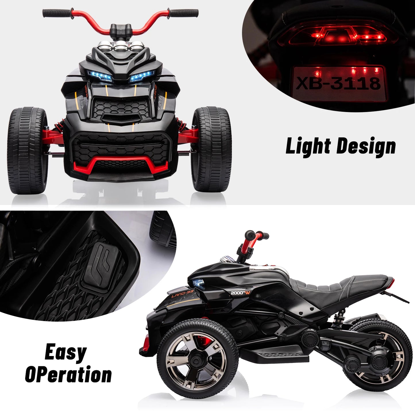 HiMISS 12V Kids Ride On ATV Three Wheel Electric Toy Car With LED Lights