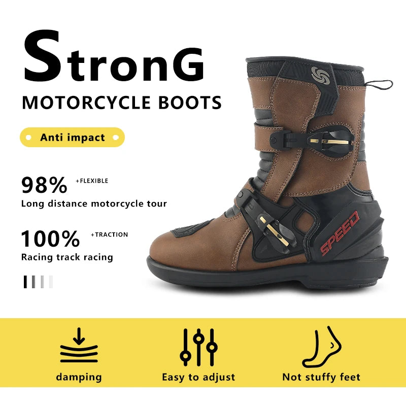 Professional Leather And Rubber Ankle Motorcycle Boots