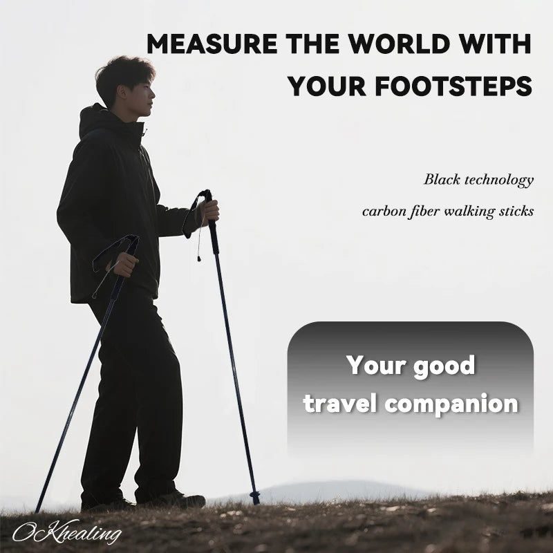 OKHEALING Ultralight Carbon Fiber Trekking Poles Antishock FiveSection