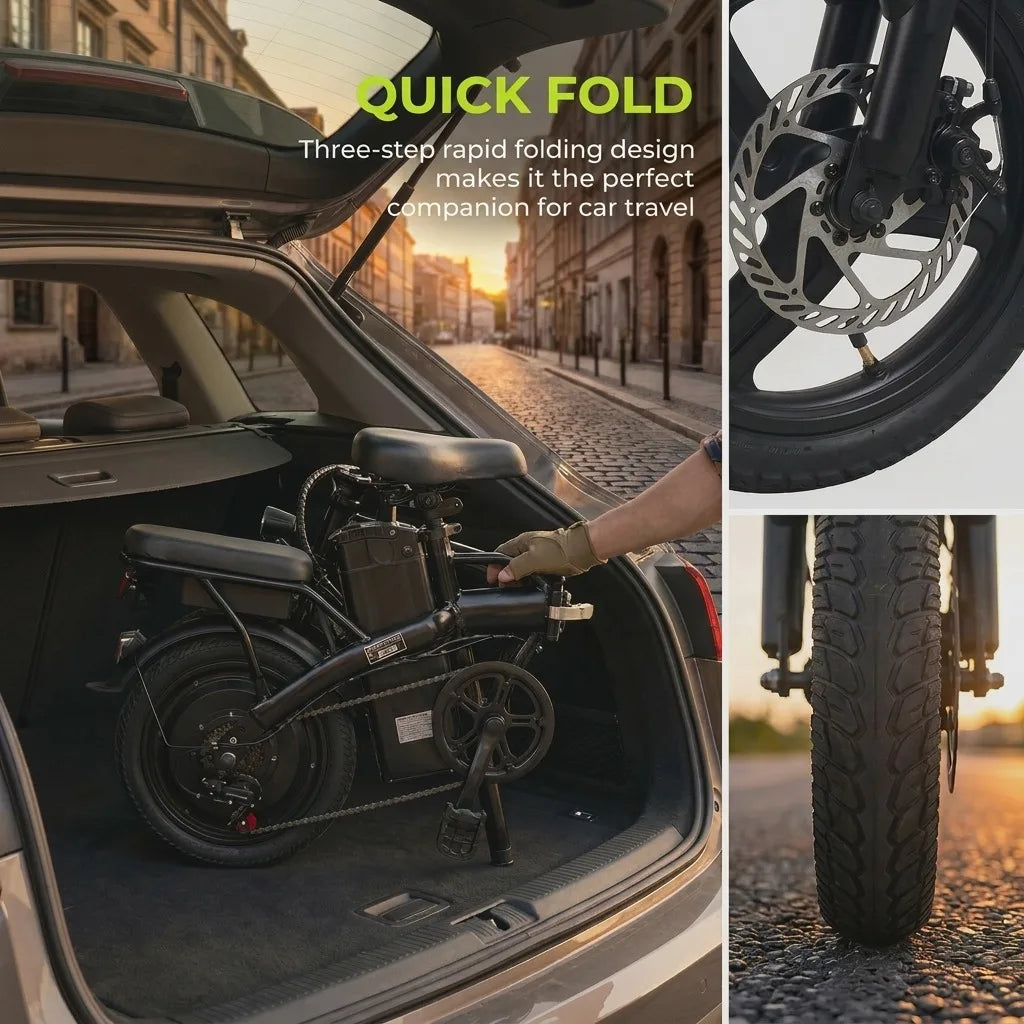 Folding Electric Bike With Rear Seat And 48V Battery