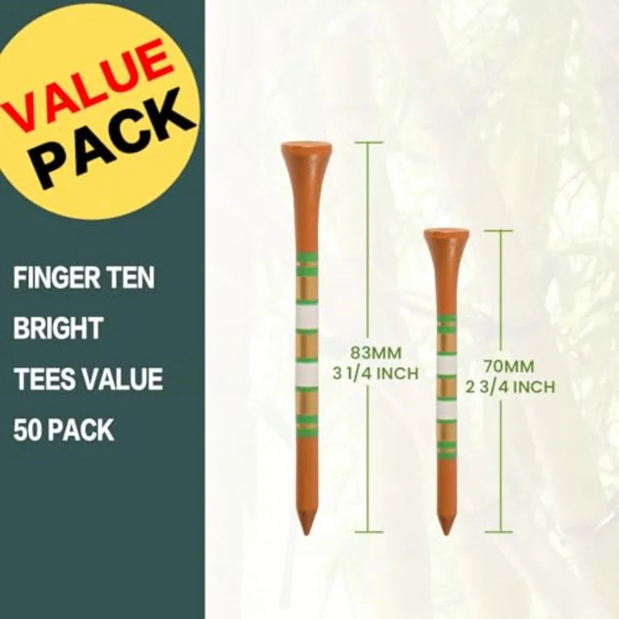 Golf Tees Wood Inch Value 50/10 Count, Durable Tees with Bright Colored Stripes for Consistent Height, 70mm 83mm Long Tees Idea