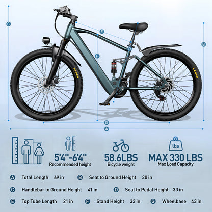 EOEOTWO Electric Mountain Bike 750W Peak With 36V Battery