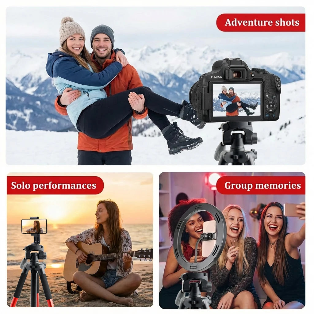Heavy Duty 150cm Portable Camera Tripod, Universal for Phone & DSLR, Adjustable Stand with Phone Holder and Storage Bag for Outd
