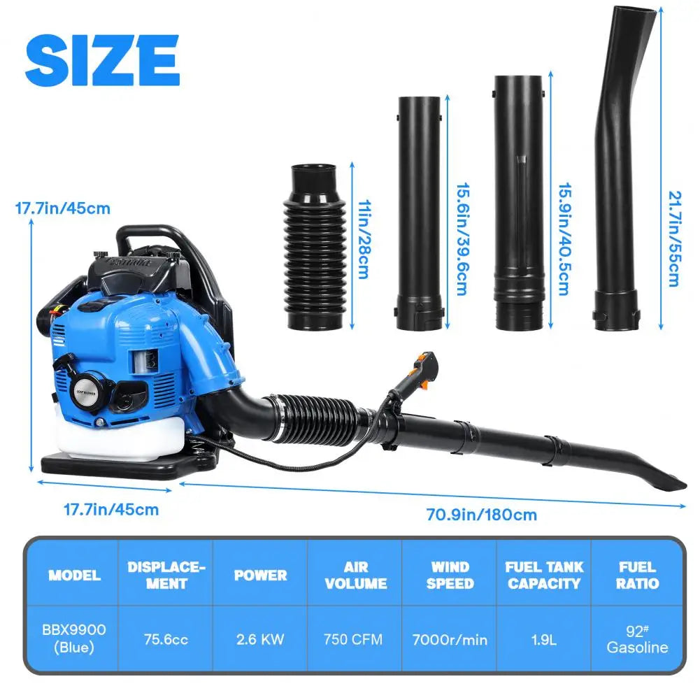 Gas Powered Backpack Leaf Blower 75.6CC 4 Stroke For Lawn