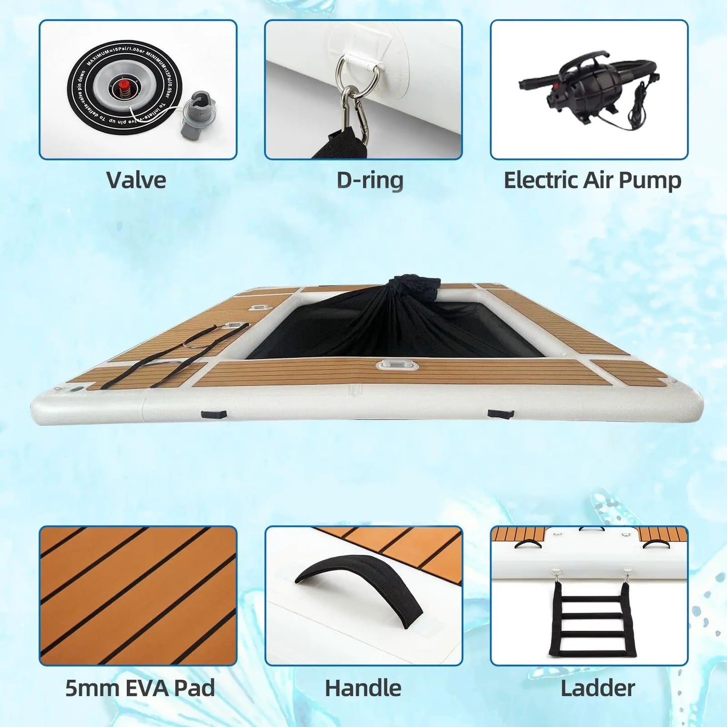 Ejia Inflatable Pool Float Platform Dock With Non Slip Surface