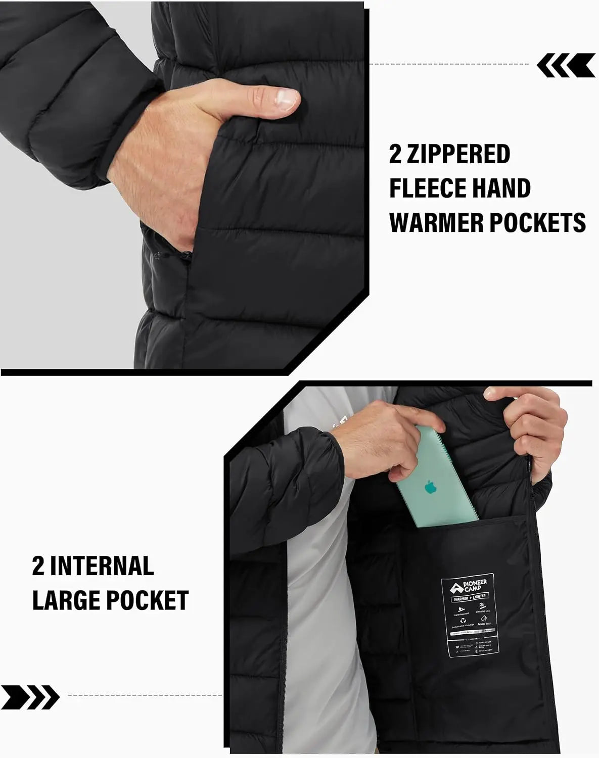 Pioneer Camp Mens Lightweight Packable Water Repellent Puffer Jacket
