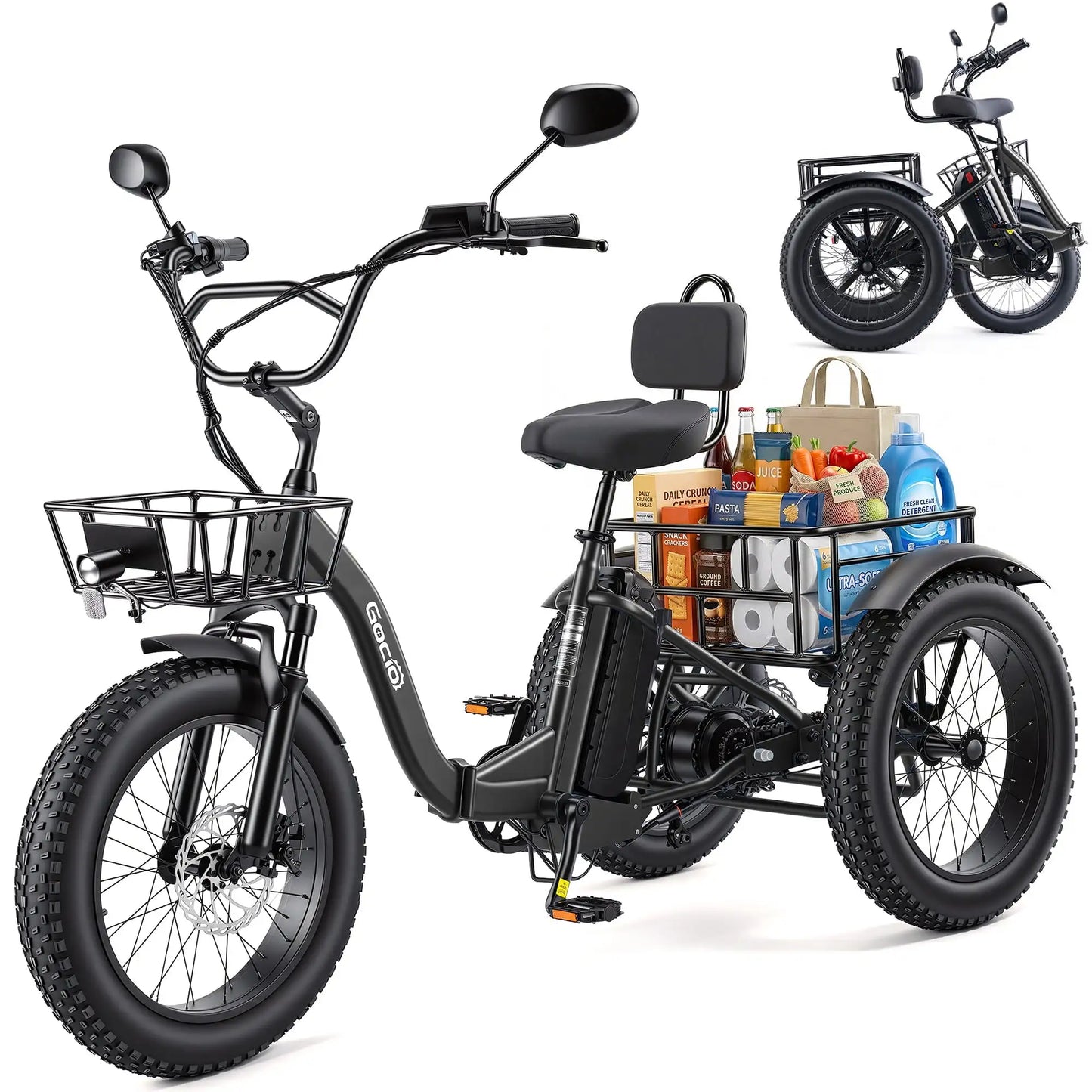 GOCIO Foldable 750W Fat Tire Electric Tricycle 48V 18Ah Battery
