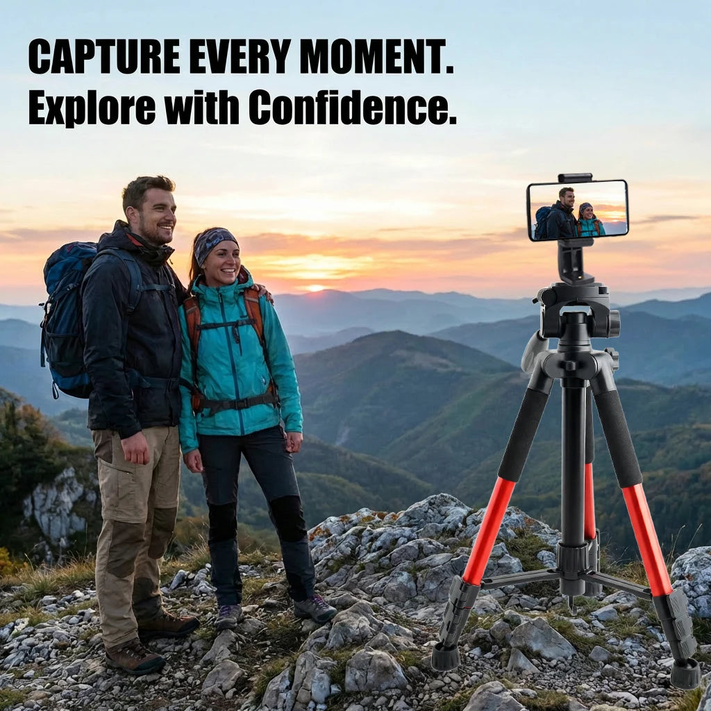 Heavy Duty 150cm Portable Camera Tripod, Universal for Phone & DSLR, Adjustable Stand with Phone Holder and Storage Bag for Outd