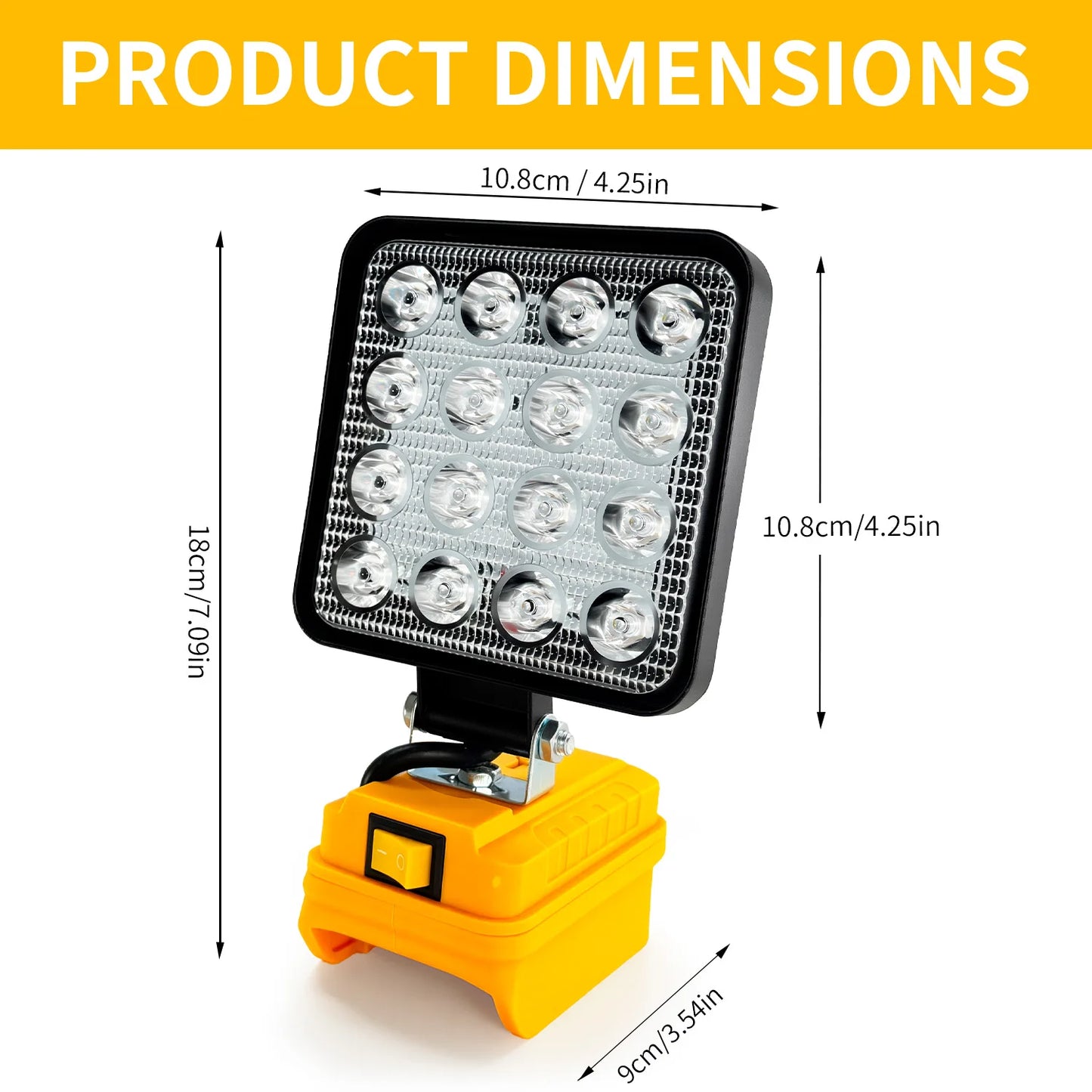 Outdoor LED Spotlight With Dual USB Ports For Dewalt 20V