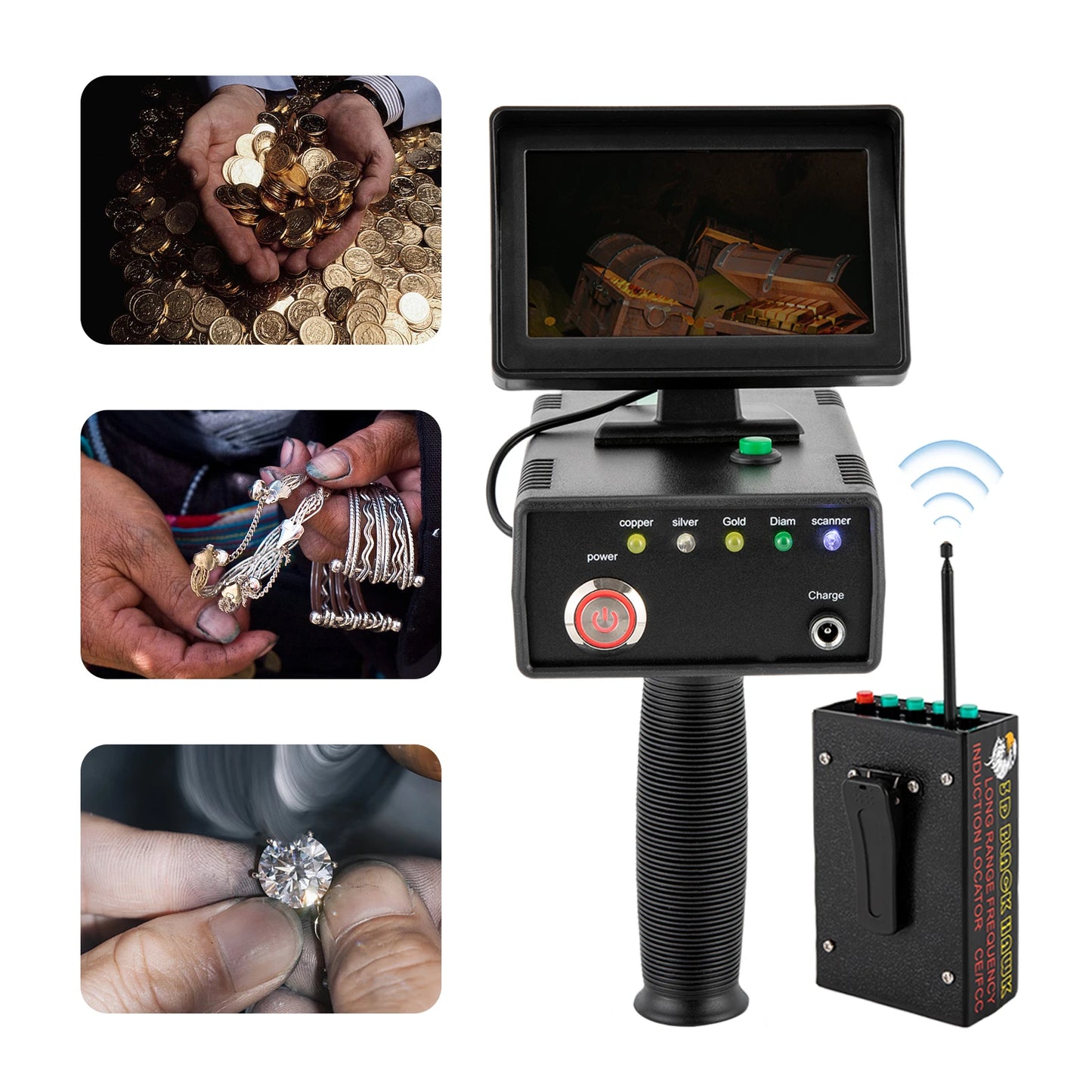 Metal Detector With 3D LED Display Remote Underground Treasure Scanner