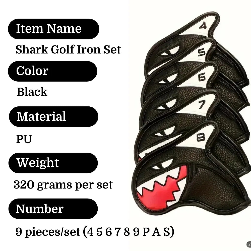 Shark Golf Iron Head Covers Set PU Leather Club Protection