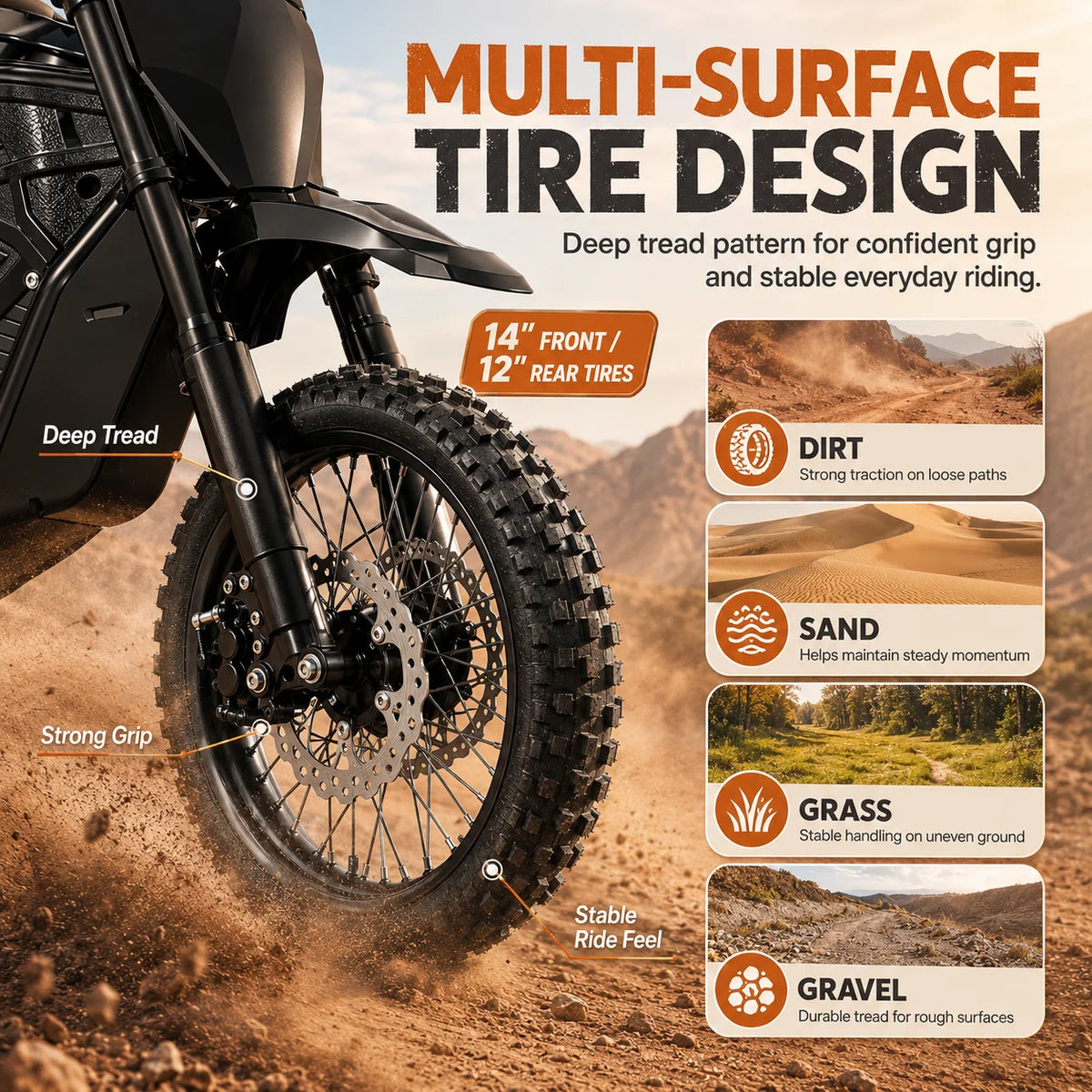 3000W Peak Power Electric Dirt Bike with Dual Suspension