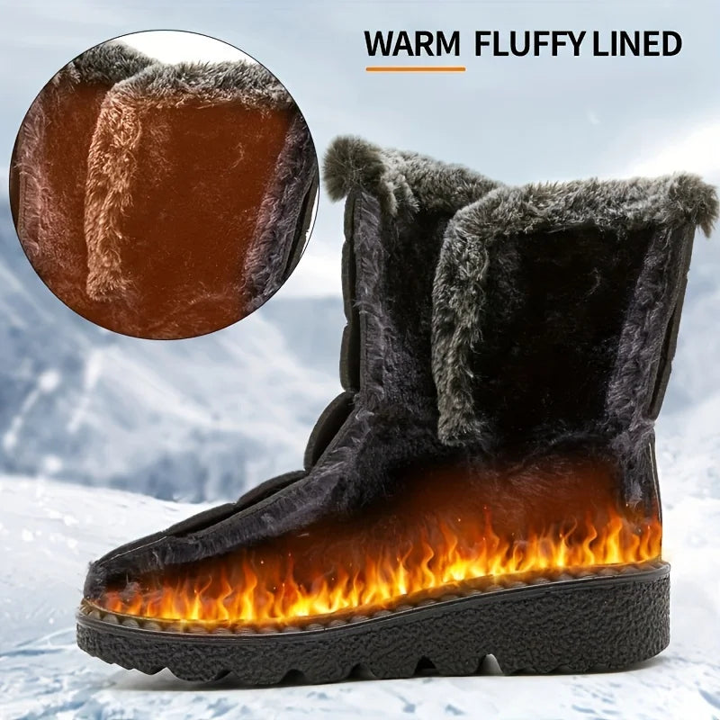 Women Winter Mid Calf Snow Boots Waterproof Plush Lined