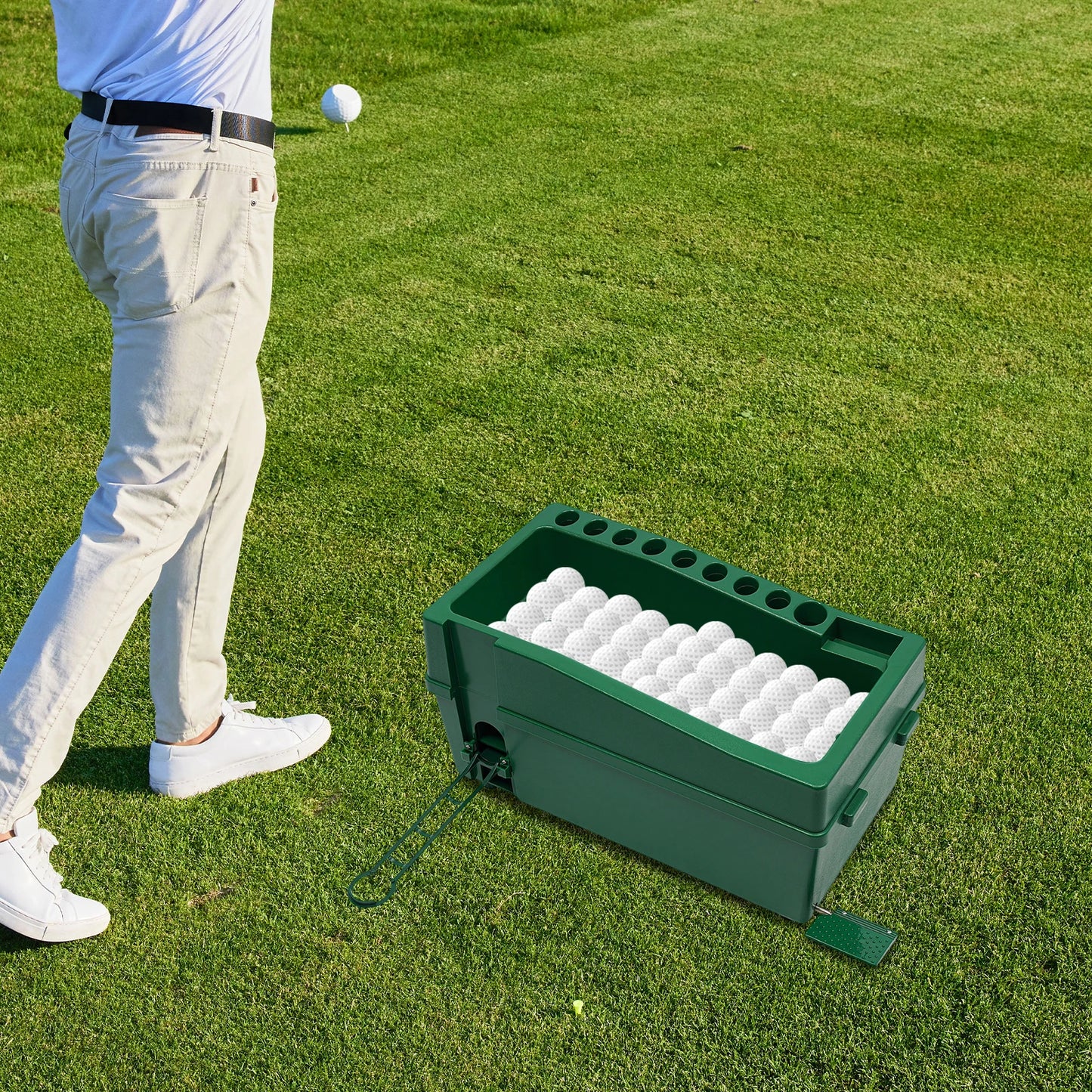 Golf Ball Dispenser, Automatic Golf Tee Dispenser, ABS Durable, 9 Club Holder, Phone Holder Included, Indoor & Outdoor Practice Training Aid for Beginner & Pro