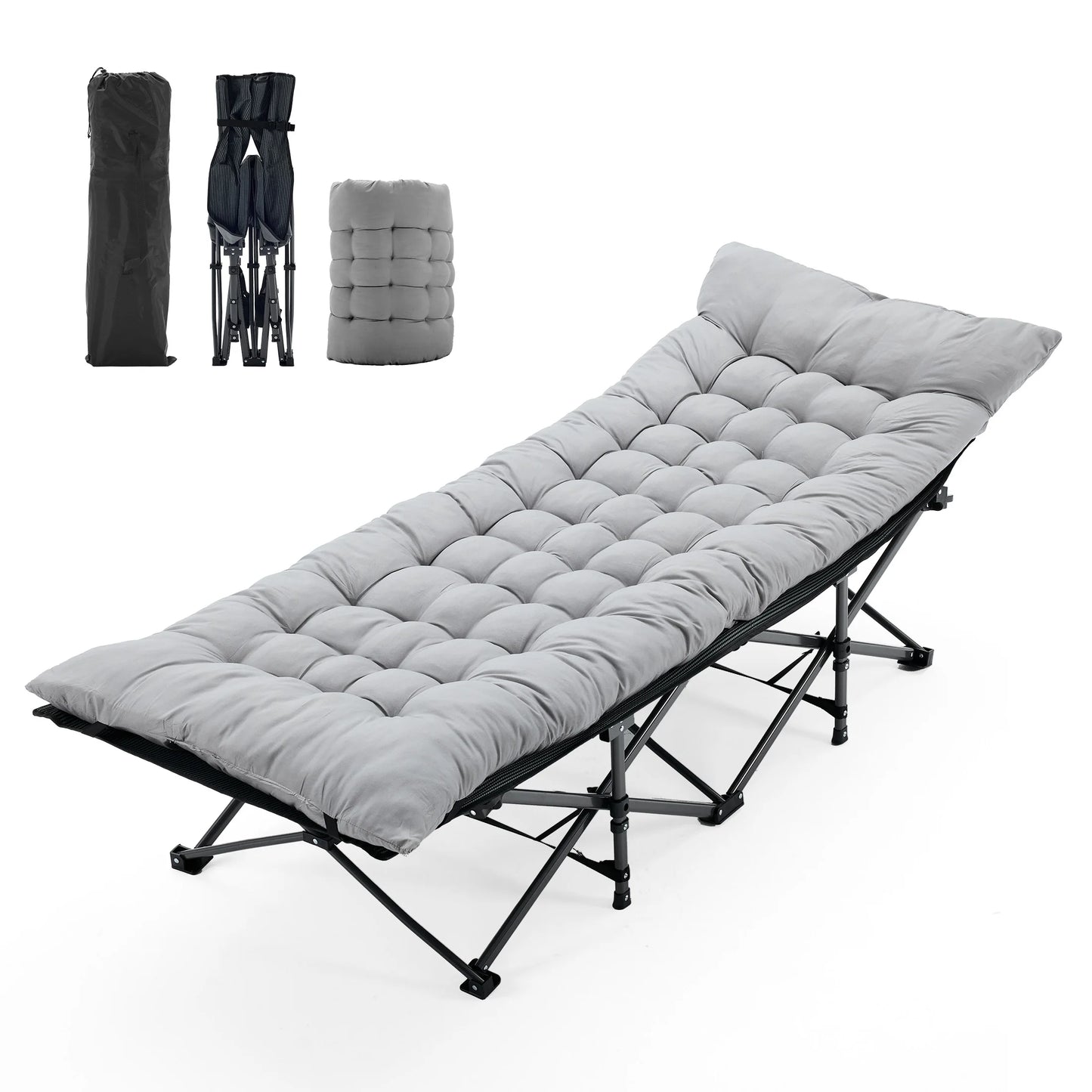 JHK Folding Camping Bed Lounge Chair With Sturdy Carbon Steel Frame