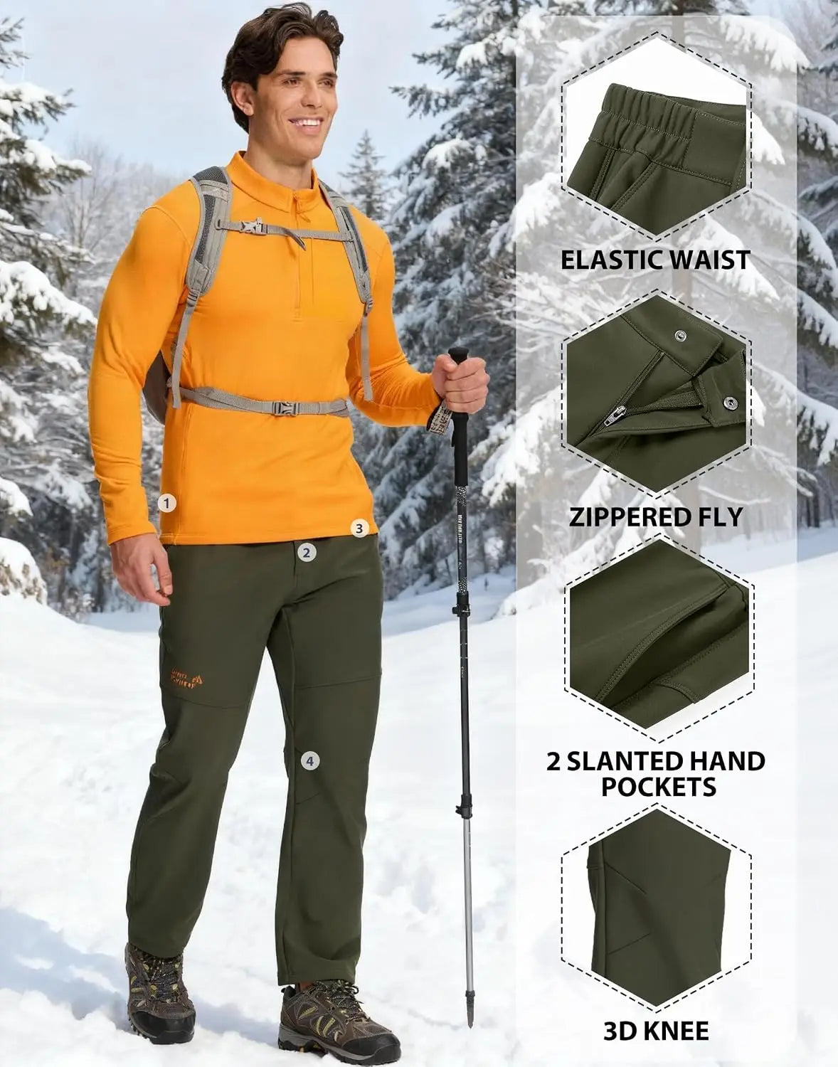Pioneer Camp Mens Fleece Lined Insulated Waterproof Hiking Pants