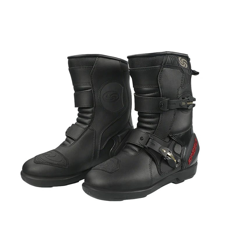 Professional Leather And Rubber Ankle Motorcycle Boots