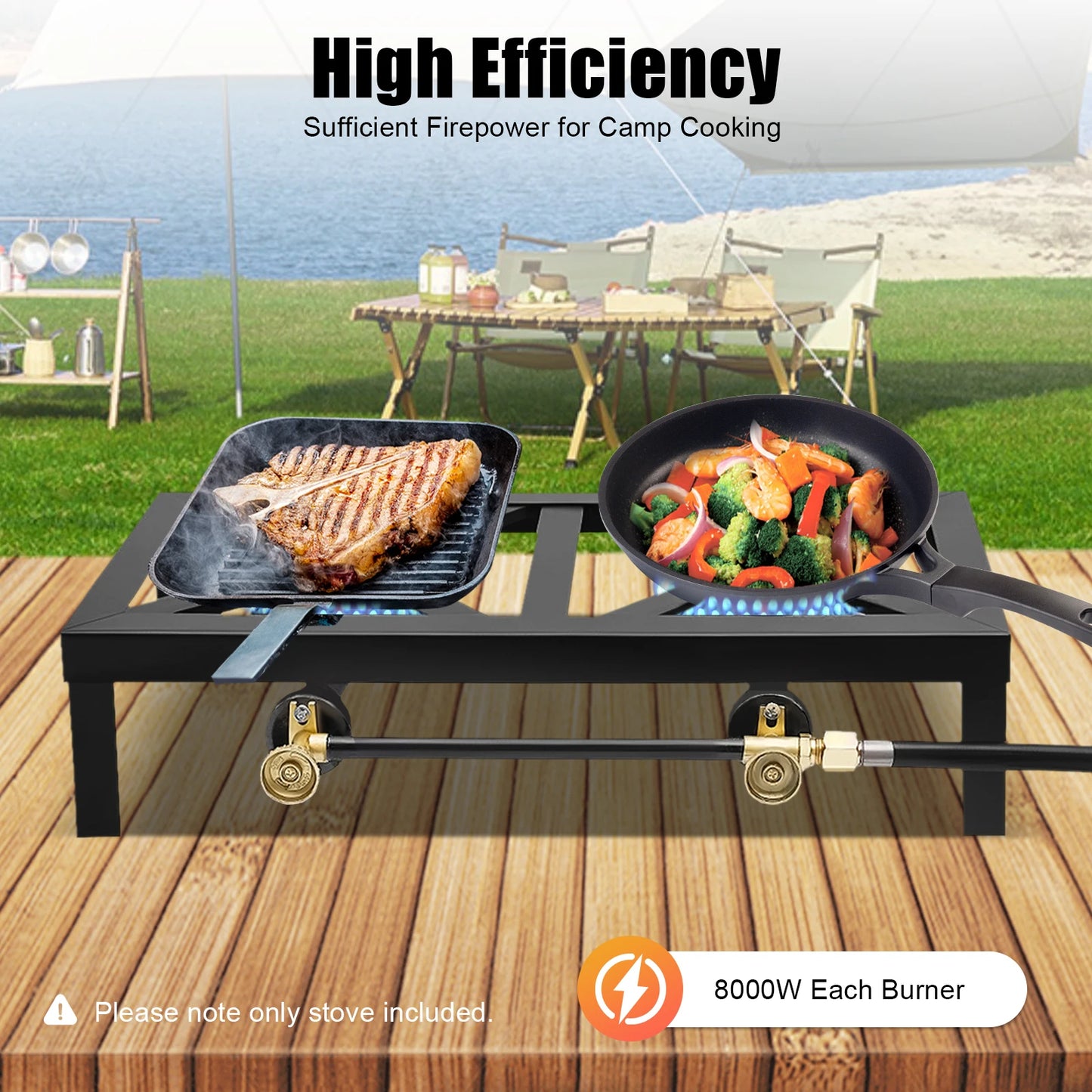 Double Burner 8000W Portable Outdoor Gas Stove With Regulator Hose