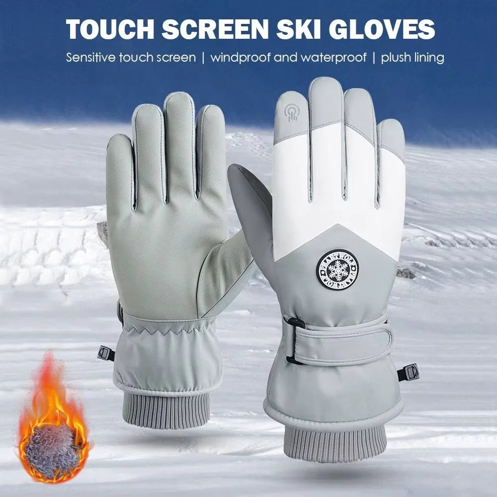 Winter Unisex Snowboard Ski Gloves PU Leather Waterproof Touch Screen