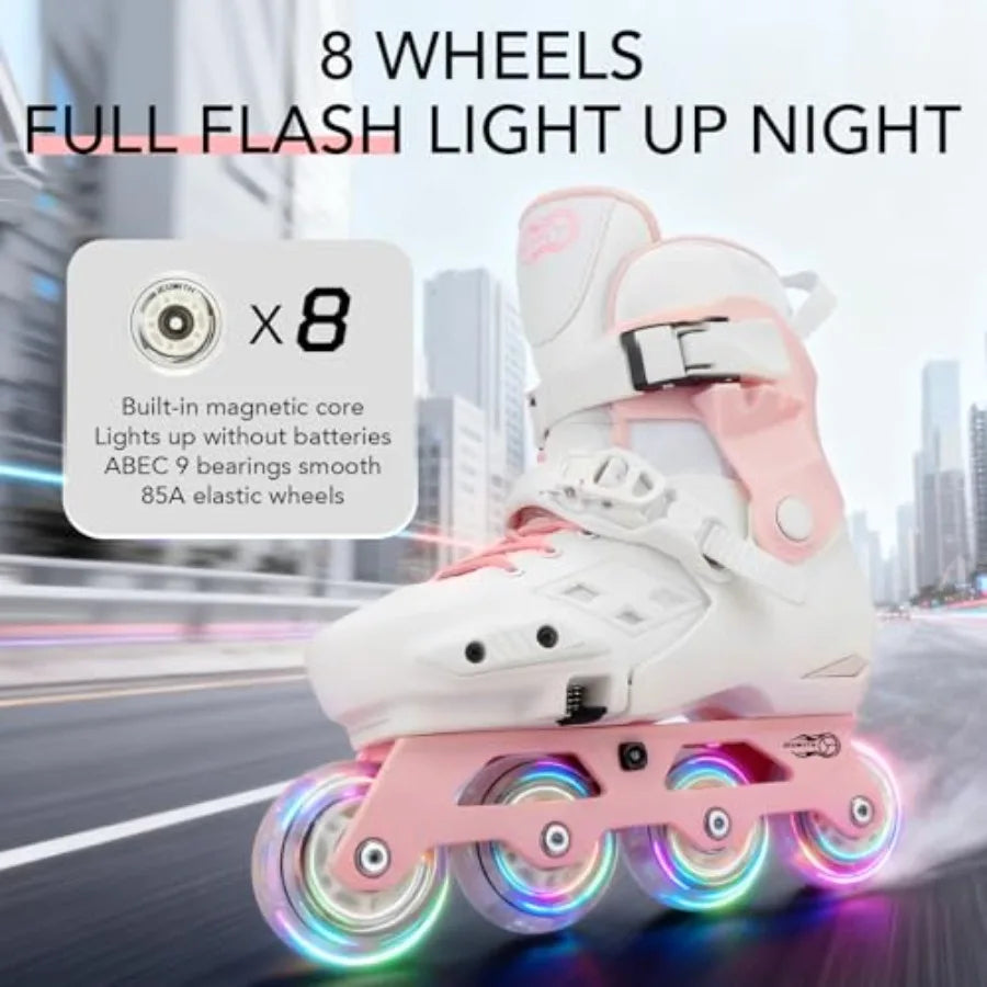 Unisex Light Up Inline Skates For Beginners With Adjustable Fit