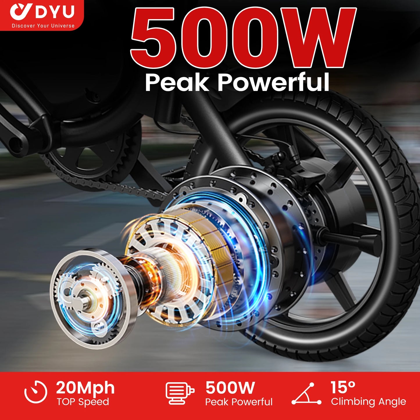 Dyu D3F Portable Folding Electric Bike With 500W Motor