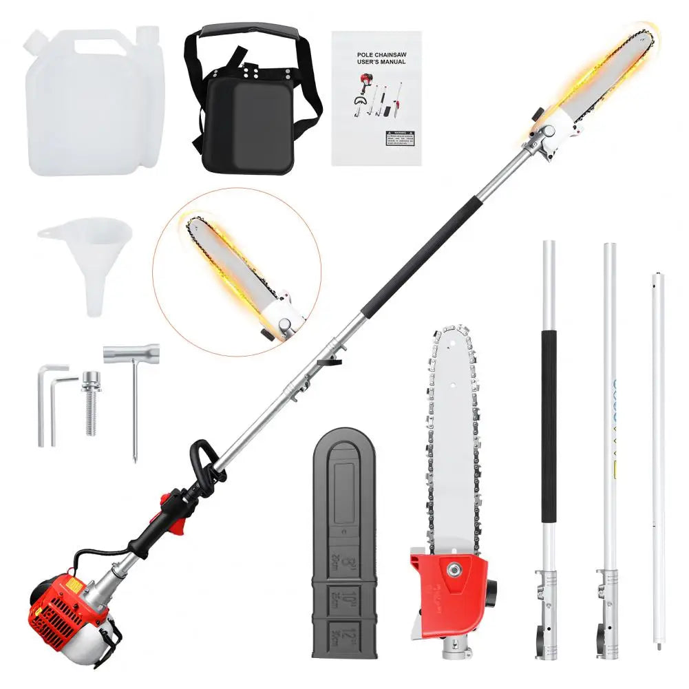 Gas Powered Pole Saw 26cc Extendable Reach 9.8 Feet