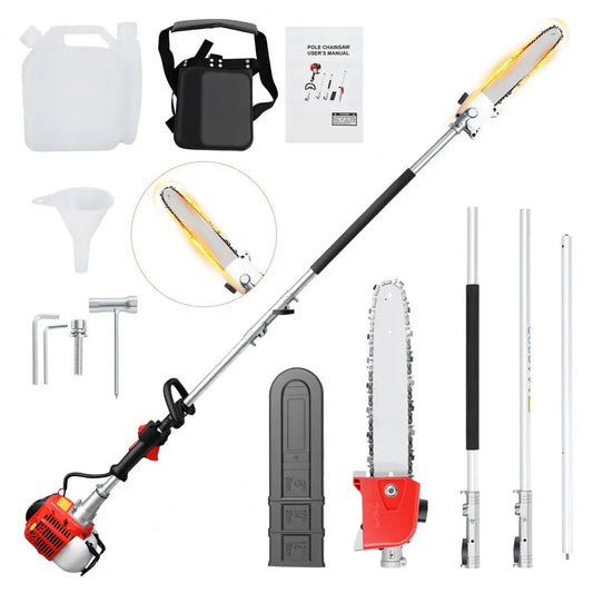 Gas Powered Pole Saw 26cc Extendable Reach 9.8 Feet