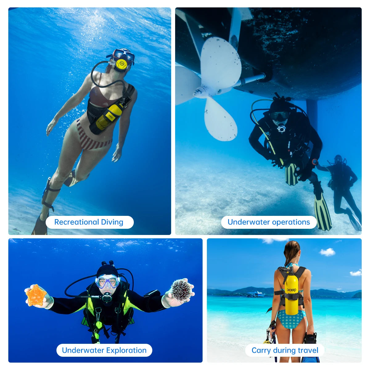 DIDEEP 4L Mini Scuba Diving Tank Set, Up to 40-60Mins Underwater Diving Time, Easy to Use Lung Bottle. Portable Diving Cylinder