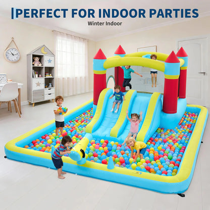 HiMISS Inflatable Bounce House With Slide 7 In 1 Water Park Splash Pool