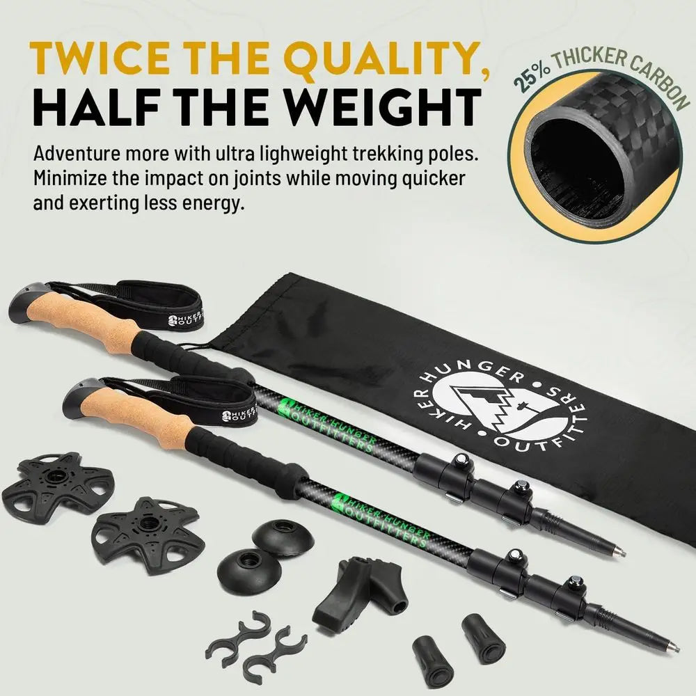 Ultra Strong Collapsible Trekking Poles Carbon Fiber With Cork Grips