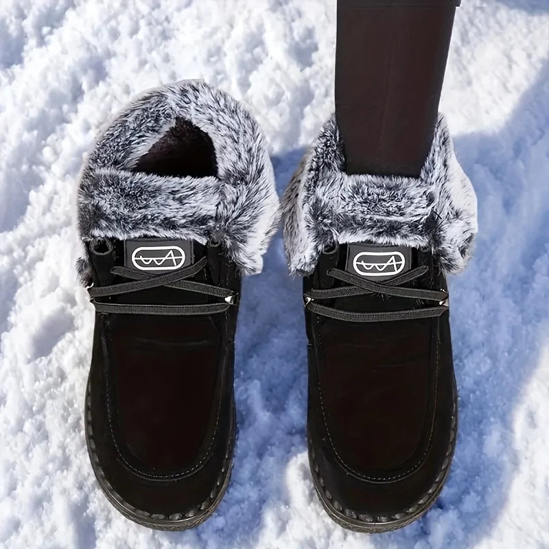 Women Suede Winter Ankle Snow Boots With Furry And Rubber Soles
