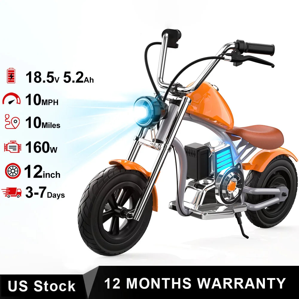 Kids Electric Motorcycle, 18V Electric Dirt Bike for Kids, 160W Motor 10MPH Fast Speed Retro Motocross with LED Lights,Orange
