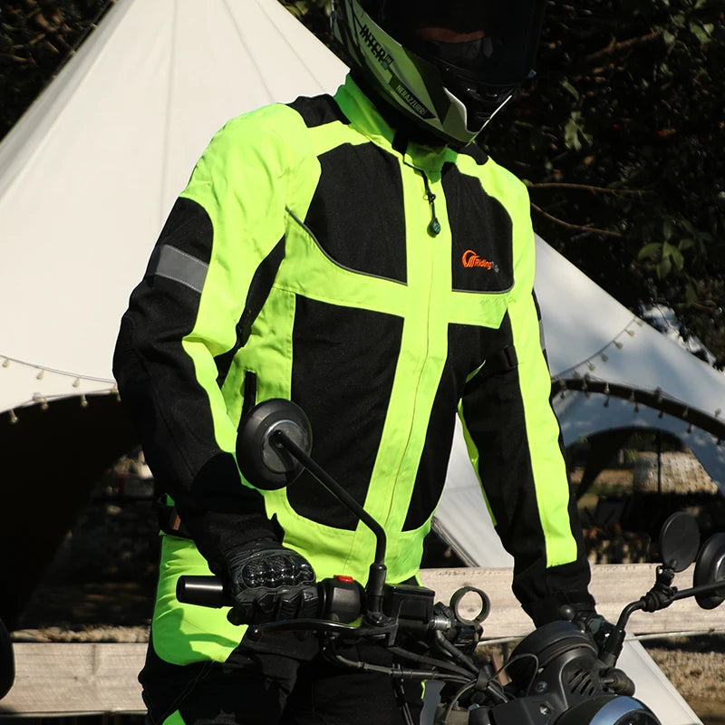 Reflective Motorcycle Jacket With Protective Padding For Night Riding
