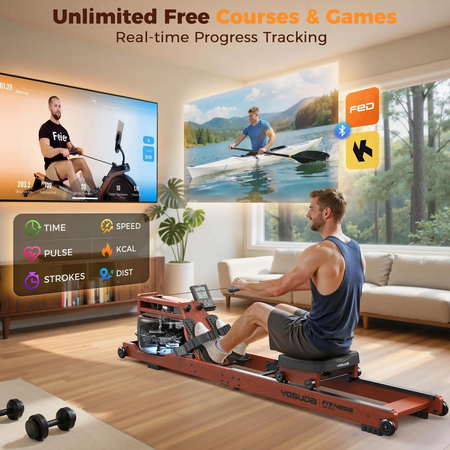YOSUDA Water Rowing Machine For Home Use Foldable With Monitor