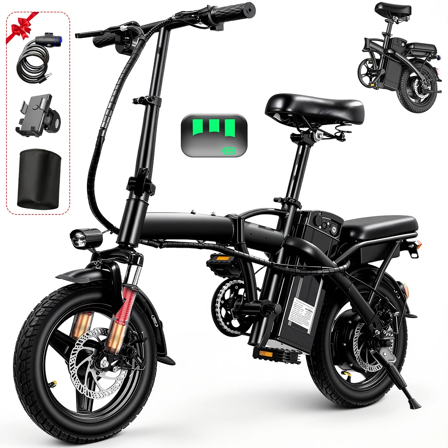 Terrosor Foldable Electric Bike for Adults 500W 48V Battery