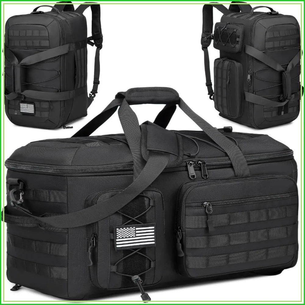 50L 3-in-1 Tactical Gym Bag: Duffle, Backpack, Shoulder Bag with Shoe Compartment, Waterproof, for Travel & Workout