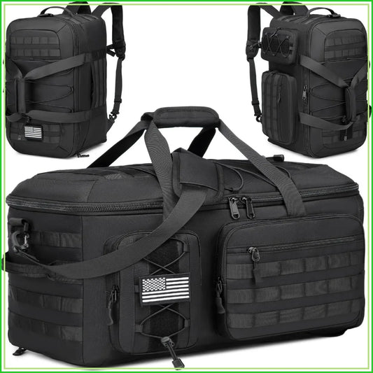 50L 3-in-1 Tactical Gym Bag: Duffle, Backpack, Shoulder Bag with Shoe Compartment, Waterproof, for Travel & Workout