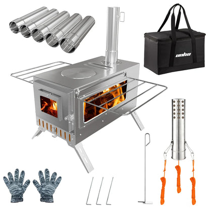 Wood Burning Portable Stove With Six Stainless Chimney Pipes For Outdoors