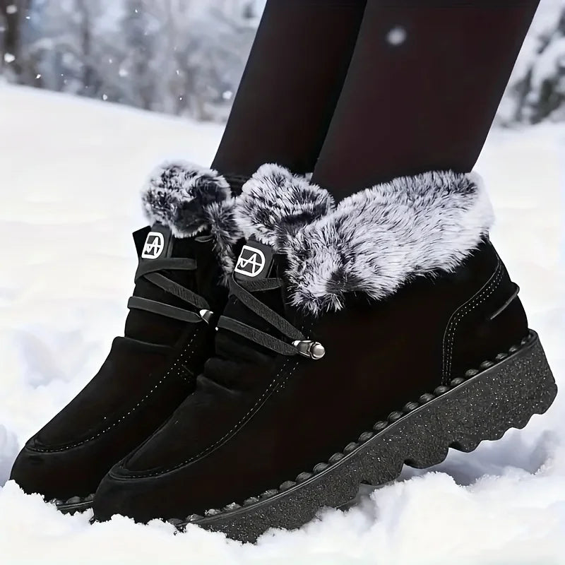 Women Suede Winter Ankle Snow Boots With Furry And Rubber Soles
