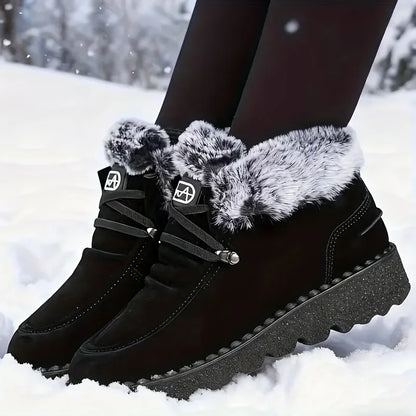 Women Suede Winter Ankle Snow Boots With Furry And Rubber Soles