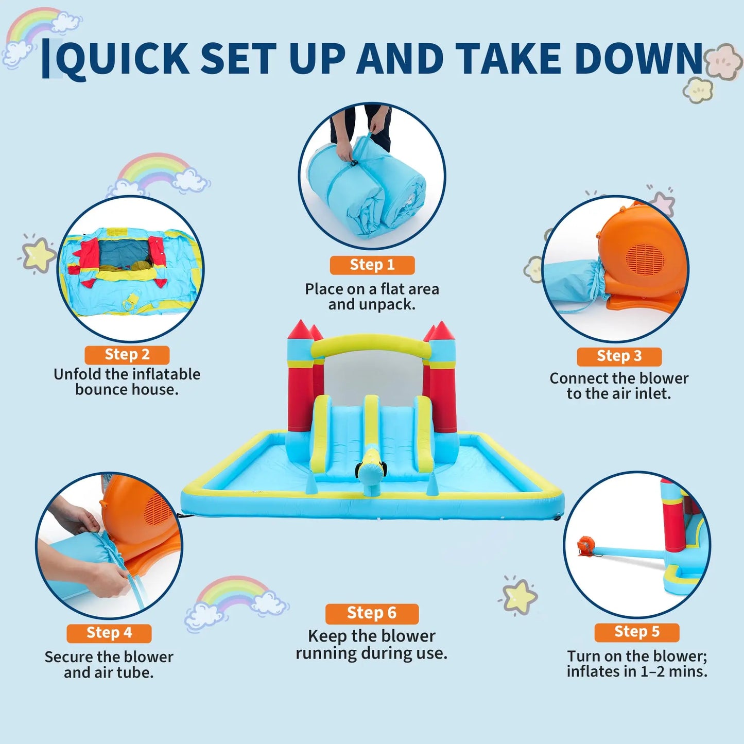 HiMISS Inflatable Bounce House With Slide And Splash Pool 7 In 1