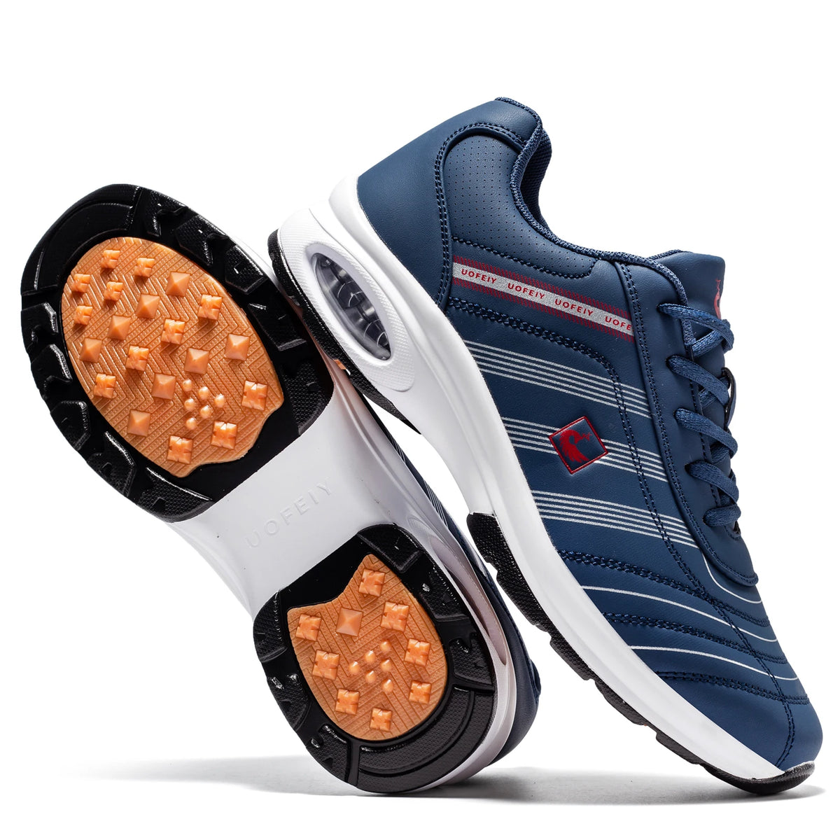 Mens Leather Golf Shoes Breathable Air Cushion Spikeless Athletic Sneakers