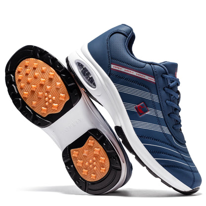 Mens Leather Golf Shoes Breathable Air Cushion Spikeless Athletic Sneakers